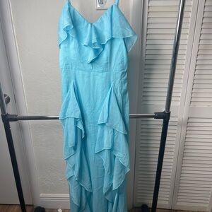 Blue One Shoulder Ruffled Tiered Dress for Weddings